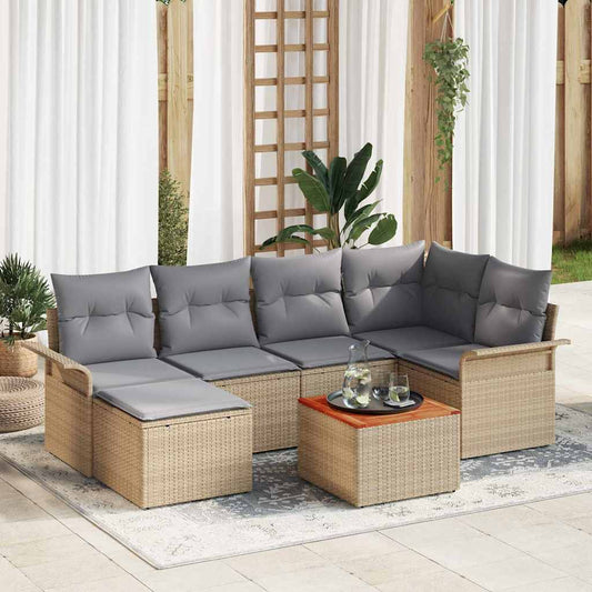 Garten-Sofa-Set mit Kissen mit Speicher 7 pcs Beige, Hellgrau