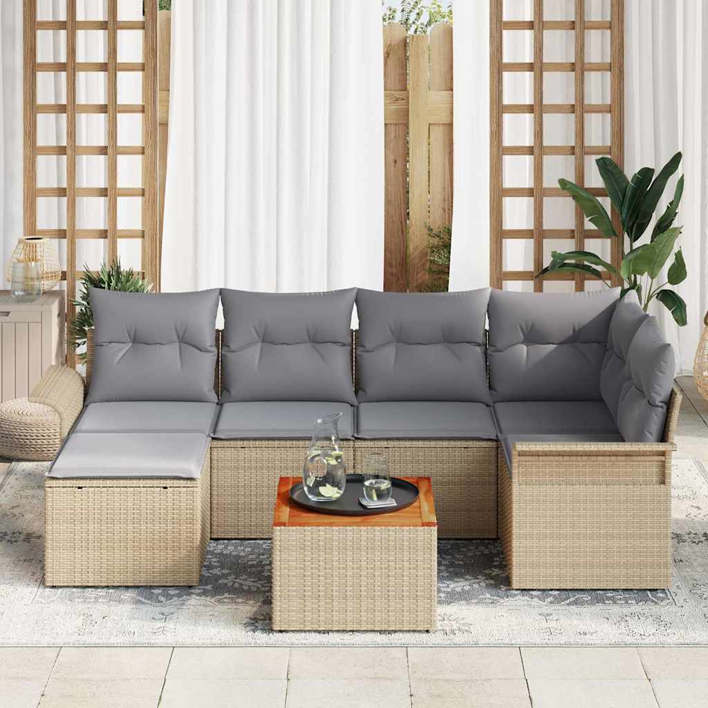Garten-Sofa-Set mit Kissen 7 pcs Beige und Hellgrau