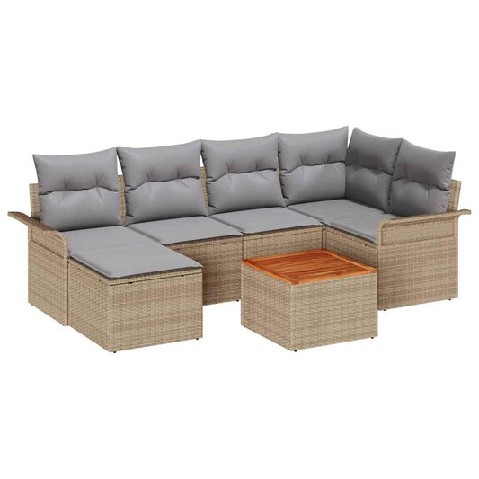 Garten-Sofa-Set mit Kissen mit Speicher 7 pcs Beige, Hellgrau