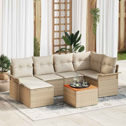 Garten-Sofa-Set mit Kissen mit Speicher 7 pcs Beige, Creme