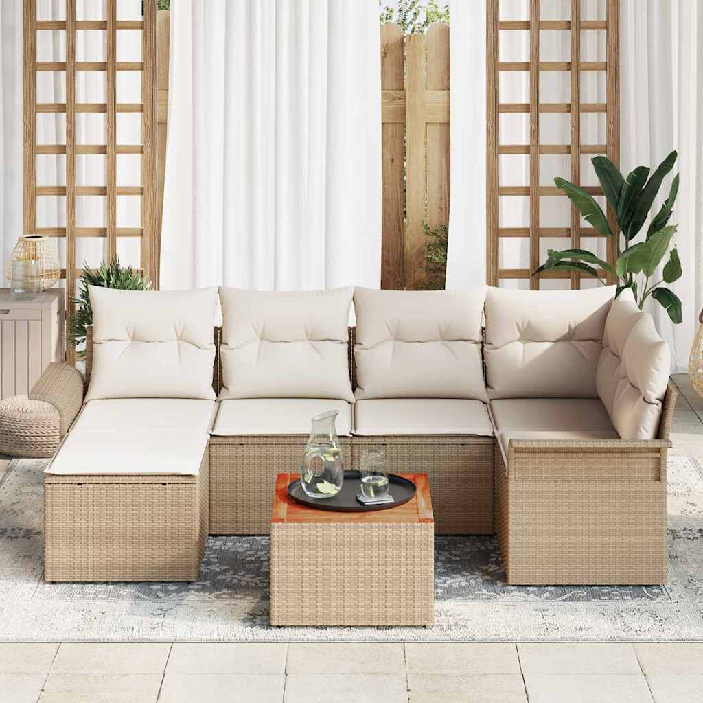 Garten-Sofa-Set mit Kissen mit Speicher 7 pcs Beige, Creme