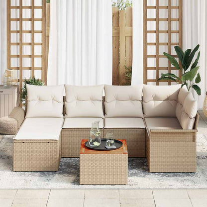 Garten-Sofa-Set mit Kissen mit Speicher 7 pcs Beige, Creme