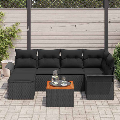 Garten-Sofa-Set mit Kissen mit Speicher 7 pcs Schwarz