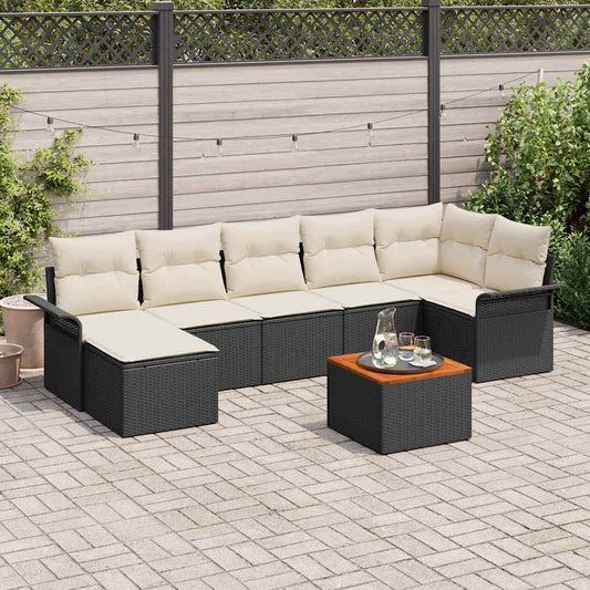 Garten-Sofa-Set mit Kissen mit Speicher 8 pcs Schwarz, Creme