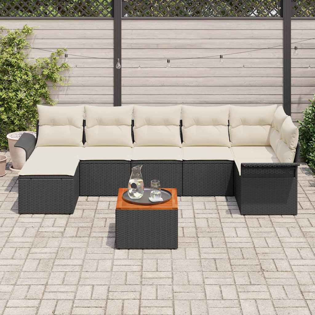 Garten-Sofa-Set mit Kissen mit Speicher 8 pcs Schwarz, Creme