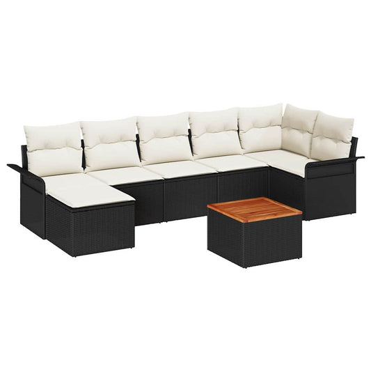 Garten-Sofa-Set mit Kissen mit Speicher 8 pcs Schwarz, Creme