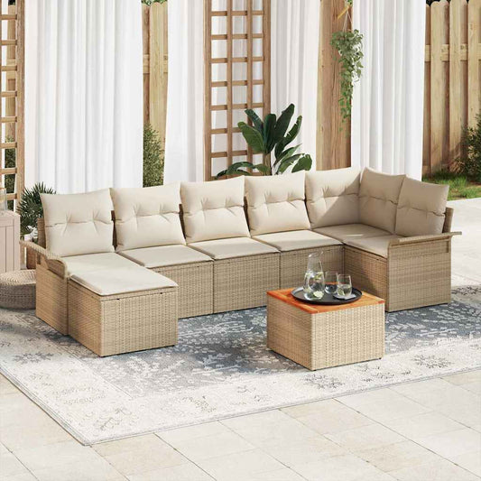 Garten-Sofa-Set mit Kissen mit Speicher 8 pcs Beige, Creme