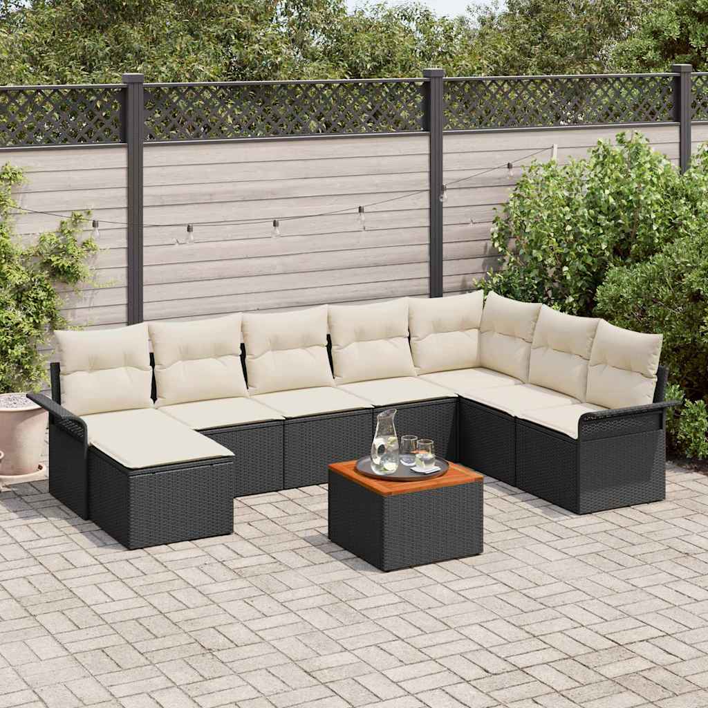 Garten-Sofa-Set mit Kissen mit Speicher 9 pcs Schwarz, Creme