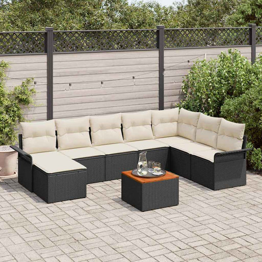 Garten-Sofa-Set mit Kissen mit Speicher 9 pcs Schwarz, Creme