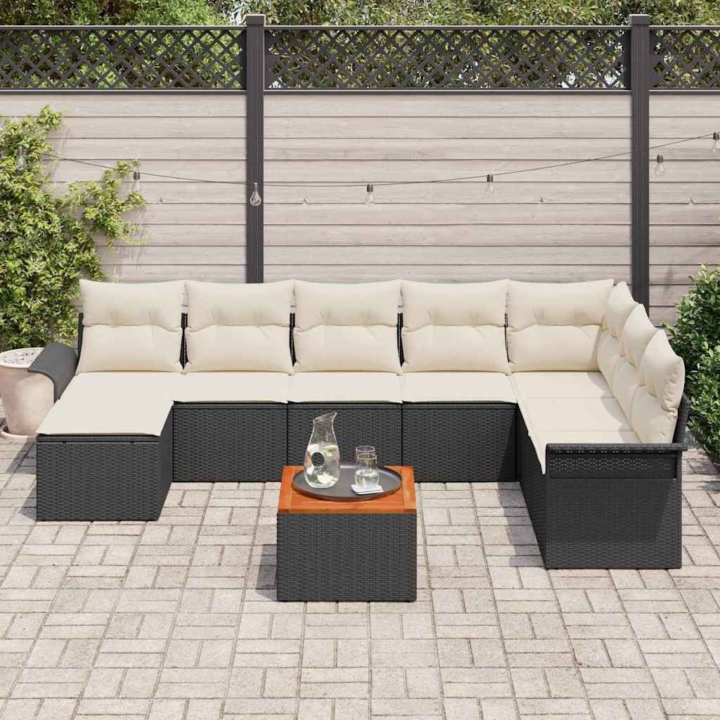 Garten-Sofa-Set mit Kissen mit Speicher 9 pcs Schwarz, Creme