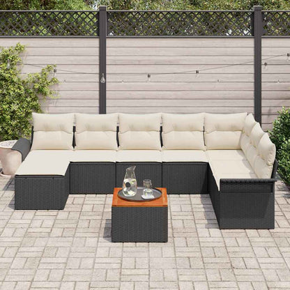 Garten-Sofa-Set mit Kissen mit Speicher 9 pcs Schwarz, Creme