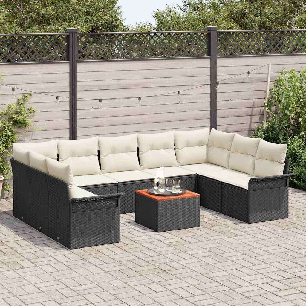 Garten-Sofa-Set 10 pcs Schwarz, Creme 55 x 55 x 37 cm