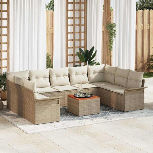 Garten-Sofa-Set mit Kissen 10 pcs Beige, Creme 55 x 55 x 37 cm