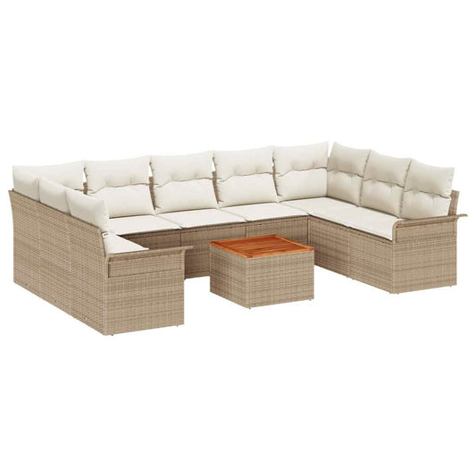 Garten-Sofa-Set mit Kissen 10 pcs Beige, Creme 55 x 55 x 37 cm
