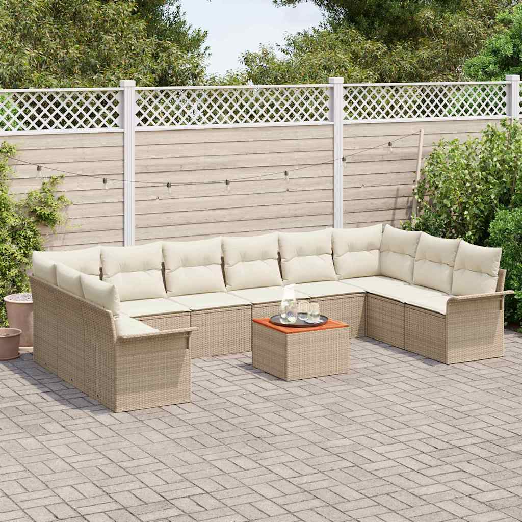Garten-Sofa-Set mit Kissen 11 pcs Beige, Creme 55 x 55 x 37 cm