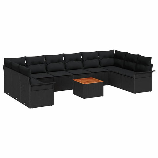 Garten-Sofa-Set mit Kissen 11 pcs Schwarz 55 x 55 x 37 cm