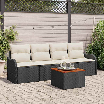 Garten-Sofa-Set mit Kissen 5 pcs Schwarz, Creme 55 x 55 x 37 cm
