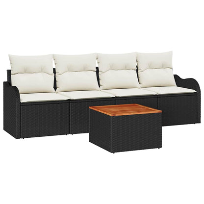 Garten-Sofa-Set mit Kissen 5 pcs Schwarz, Creme 55 x 55 x 37 cm