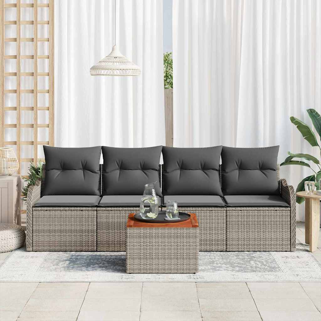 Garten-Sofa-Set mit Kissen mit Speicher mit Kissen 5 pcs Grau