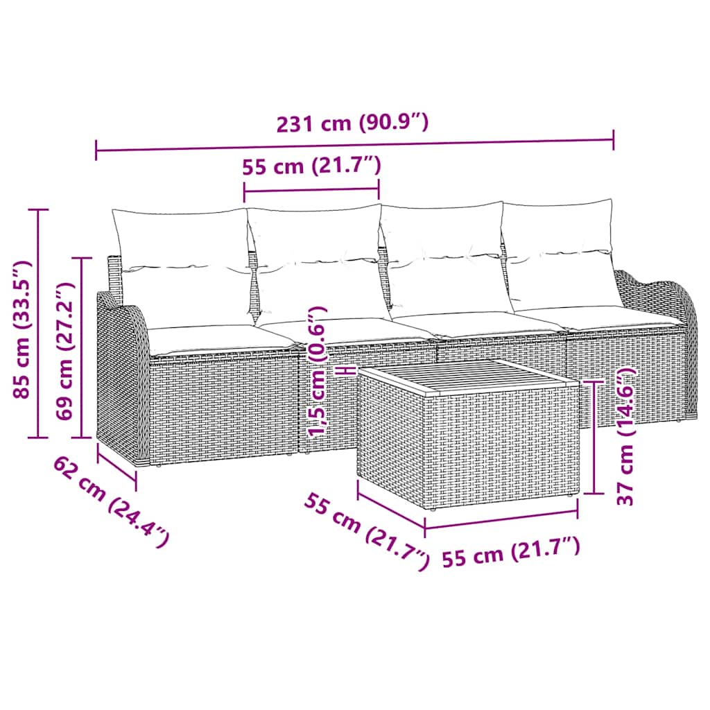 Garten-Sofa-Set 5 pcs Beige, Hellgrau 55 x 55 x 37 cm