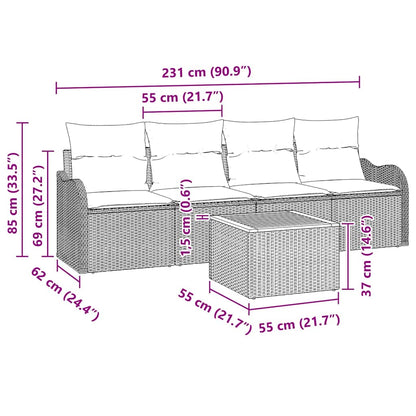 Garten-Sofa-Set mit Kissen 5 pcs Schwarz 55 x 55 x 37 cm