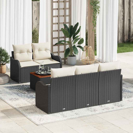 Garten-Sofa-Set mit Kissen 6 pcs Schwarz, Creme 55 x 55 x 37 cm