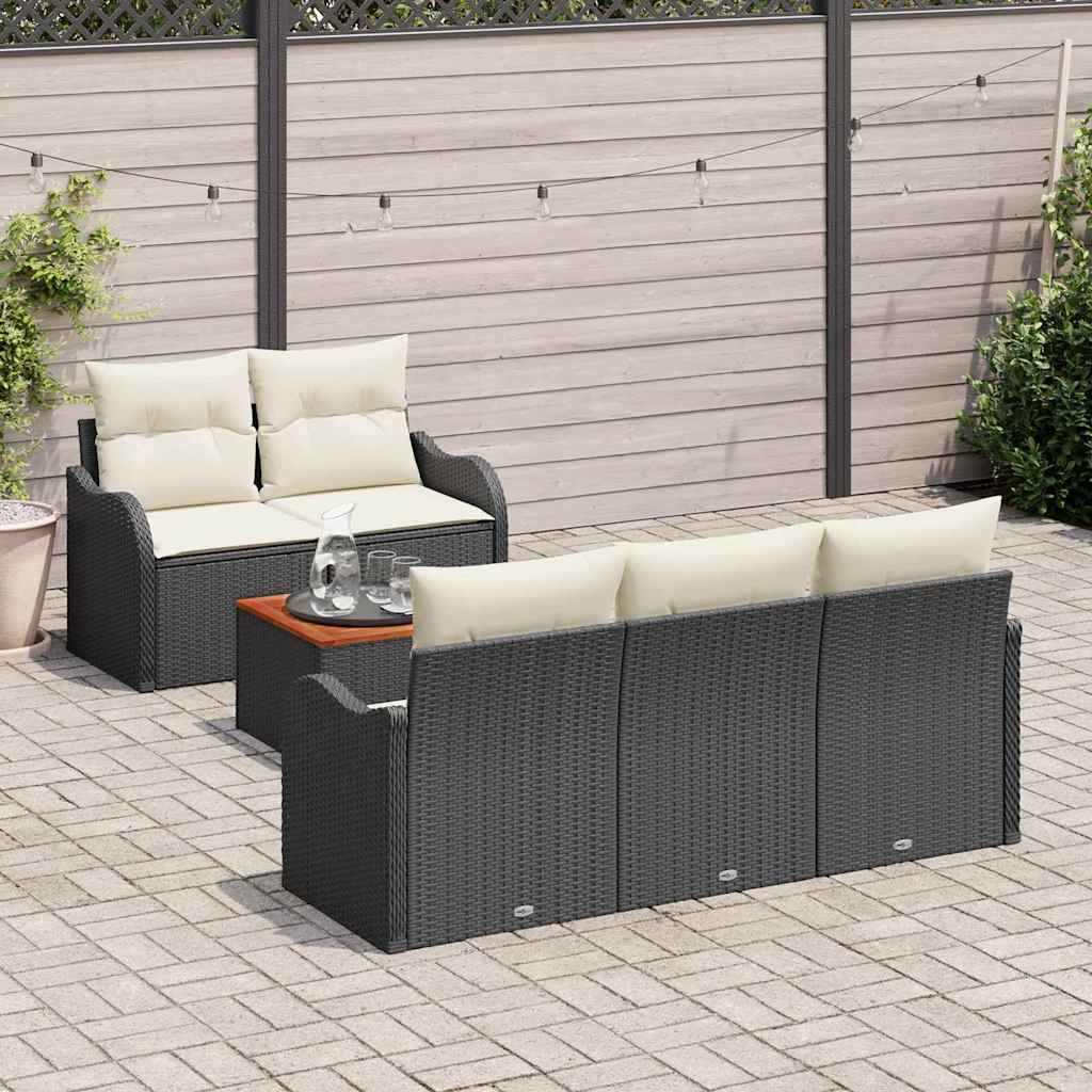 Garten-Sofa-Set mit Kissen 6 pcs Schwarz, Creme 55 x 55 x 37 cm