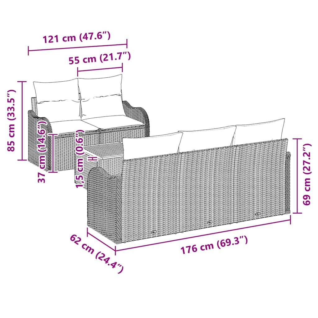 Garten-Sofa-Set mit Kissen 6 pcs Schwarz 55 x 55 x 37 cm