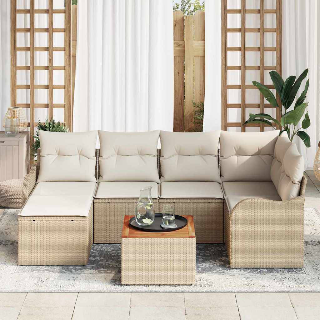 Garten-Sofa-Set 7 pcs Beige und Weiß