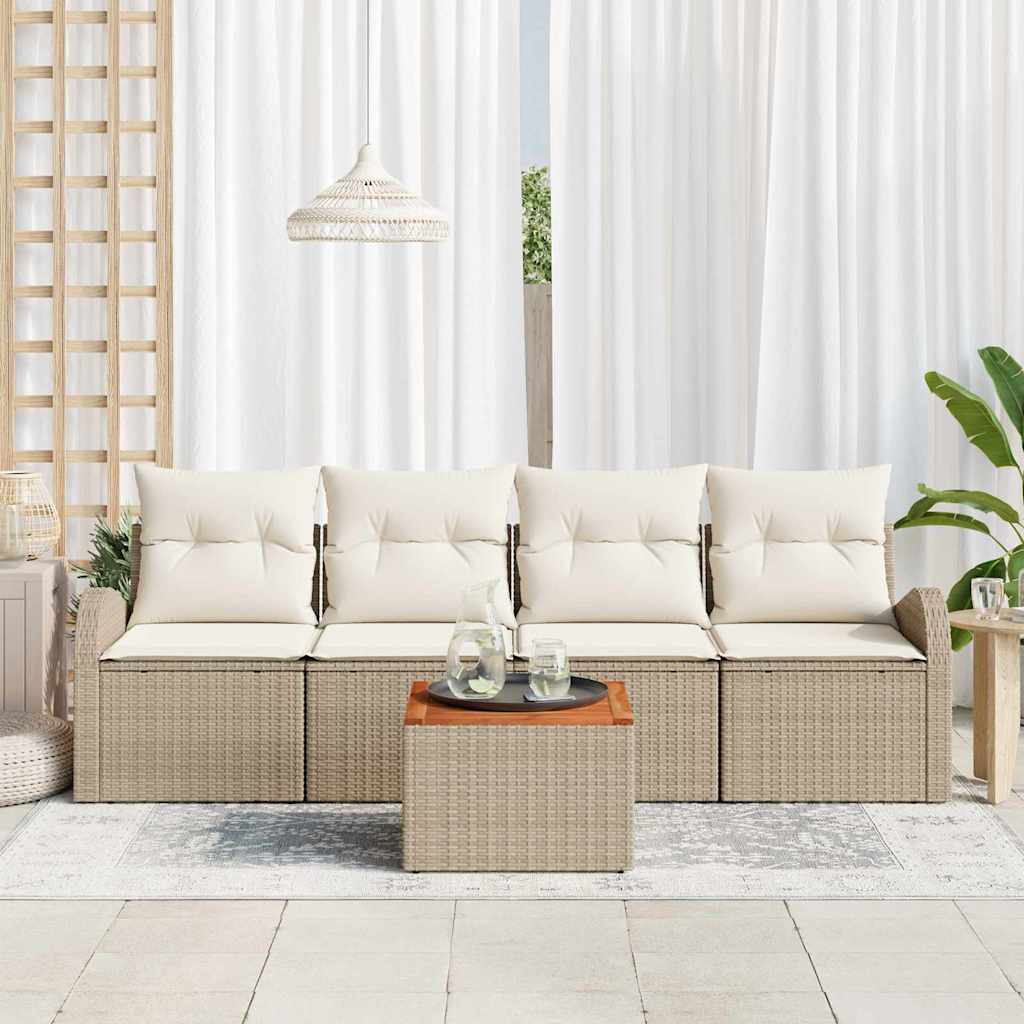 Garten-Sofa-Set 5 pcs Beige und Weiß