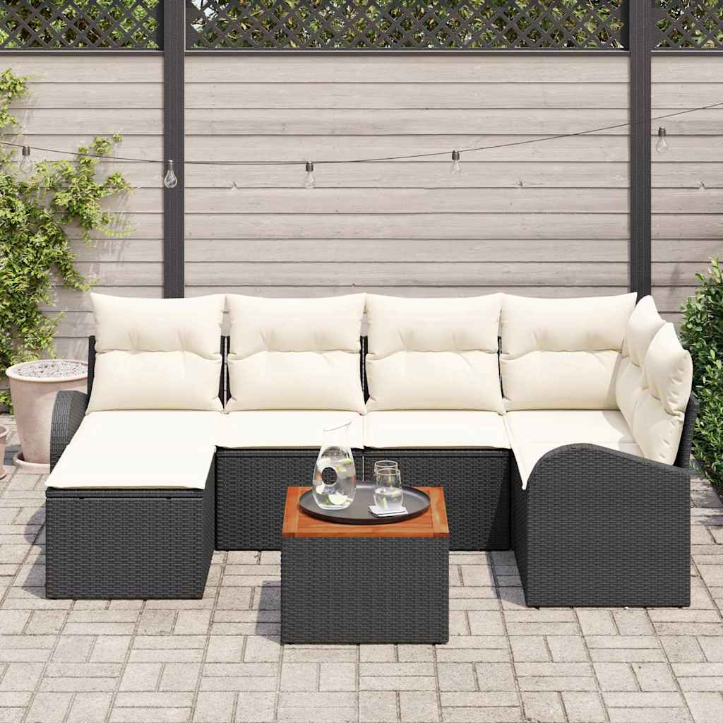 Garten-Sofa-Set 7 pcs Schwarz und Weiß