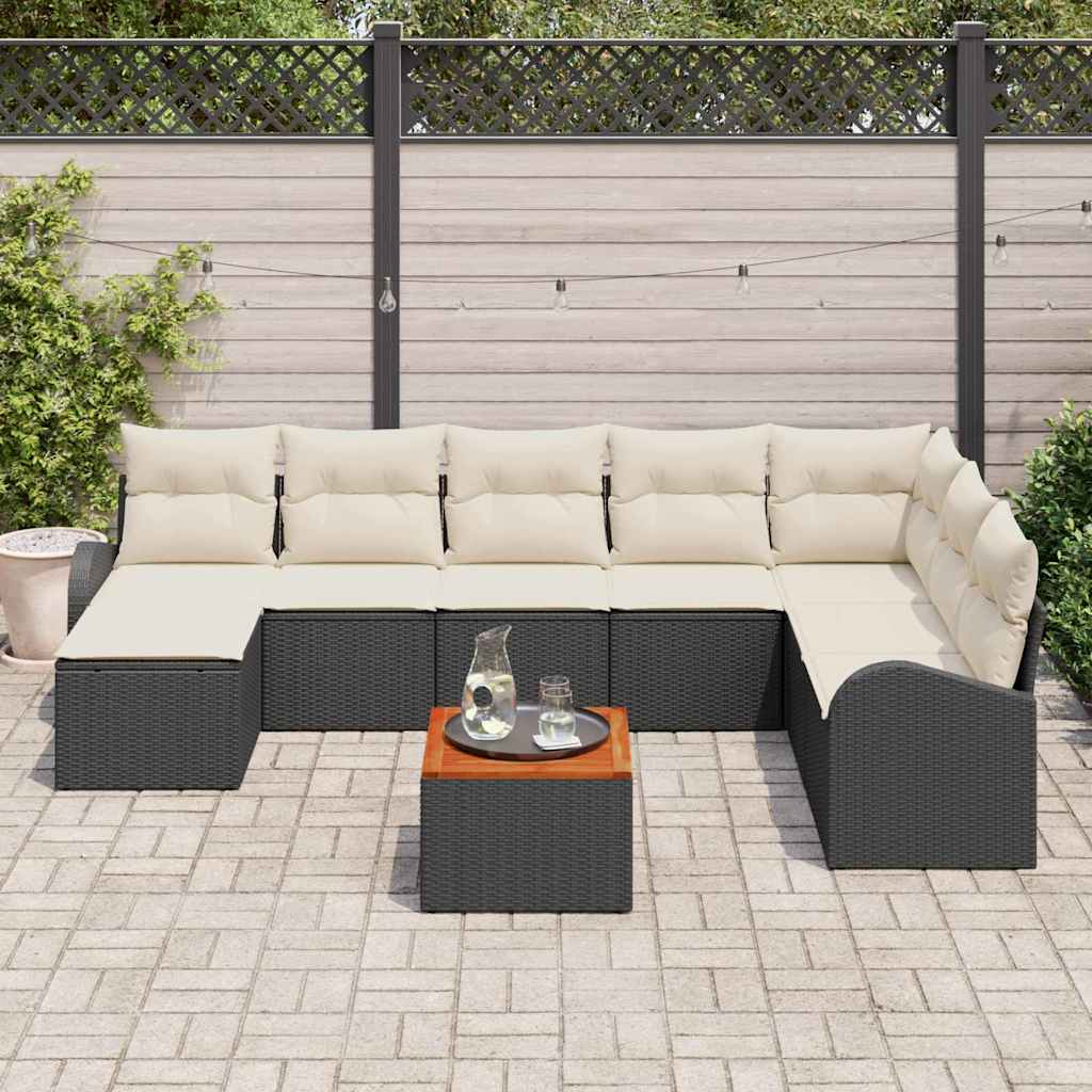 Garten-Sofa-Set 9 pcs Schwarz und Weiß