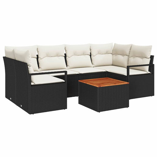 Garten-Sofa-Set 7 pcs Schwarz und Weiß