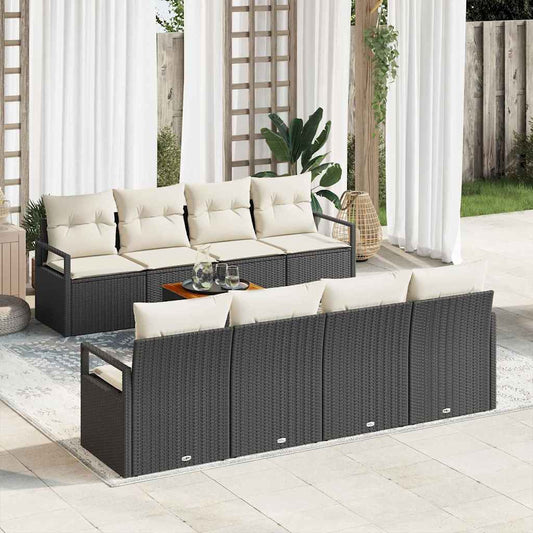 Garten-Sofa-Set 9 pcs Schwarz und Weiß