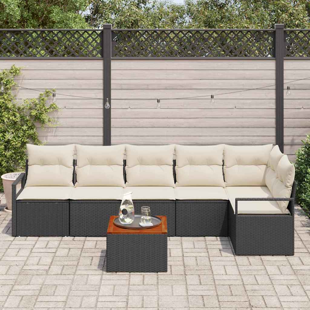 Garten-Sofa-Set 7 pcs Schwarz und Weiß