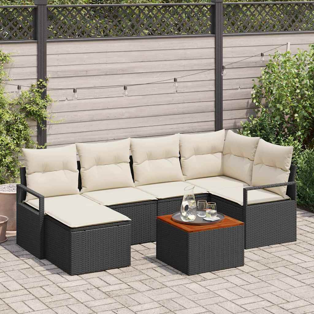 Garten-Sofa-Set 7 pcs Schwarz und Weiß