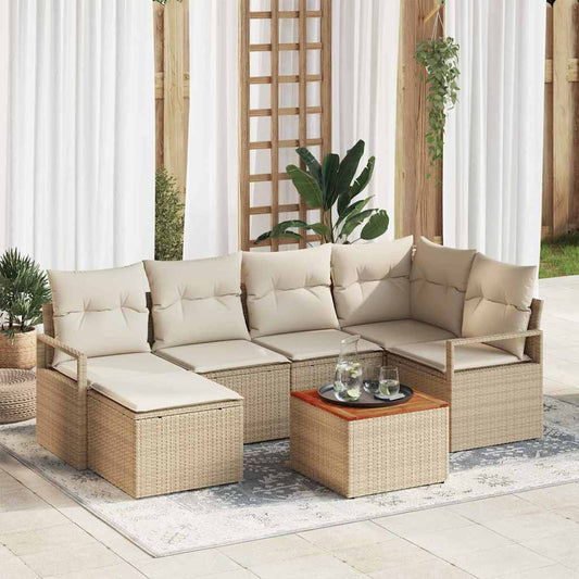 Garten-Sofa-Set 7 pcs Beige und Weiß