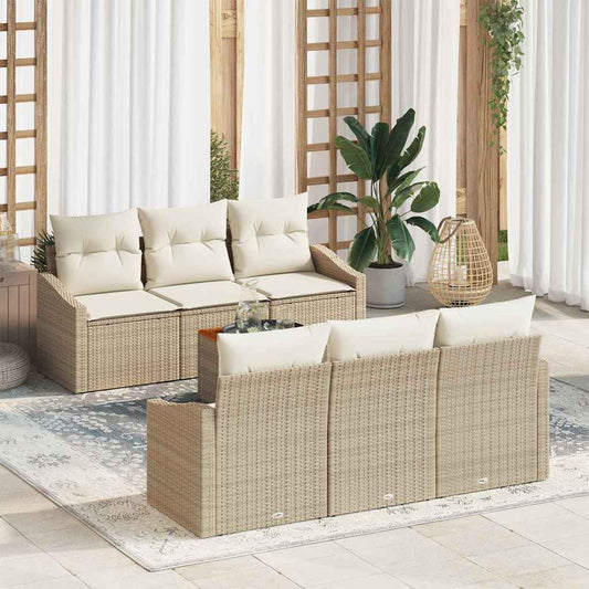 Garten-Sofa-Set 7 pcs Beige und Weiß