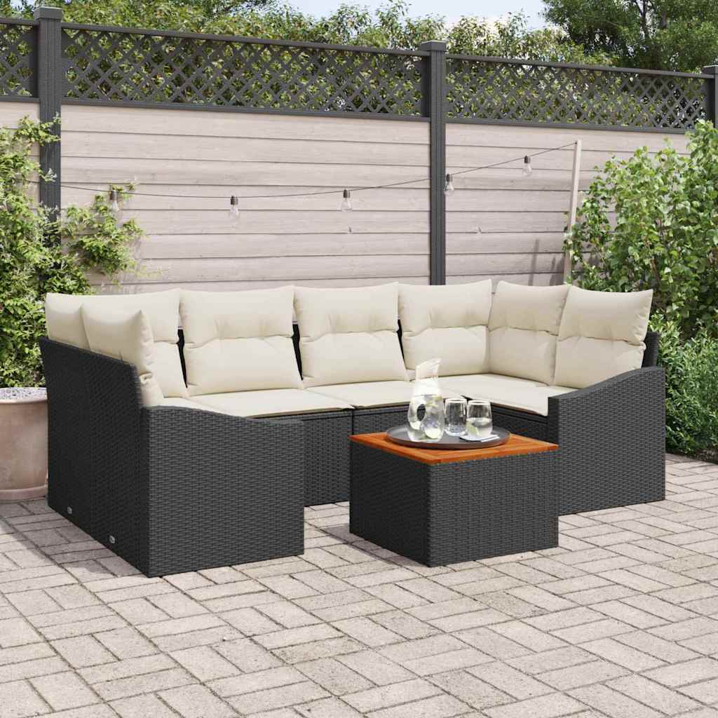 Garten-Sofa-Set 7 pcs Schwarz und Weiß