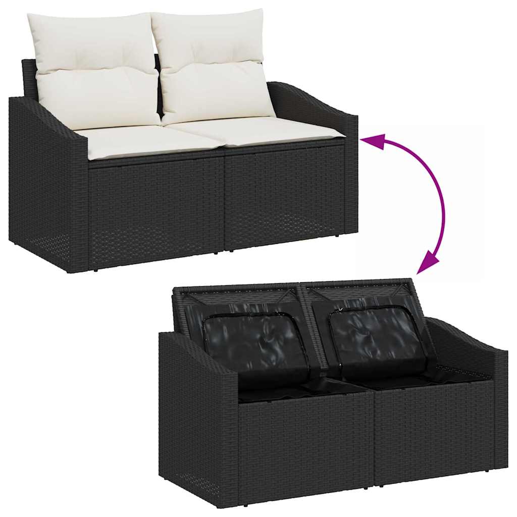 Garten-Sofa-Set 7 pcs Schwarz und Weiß