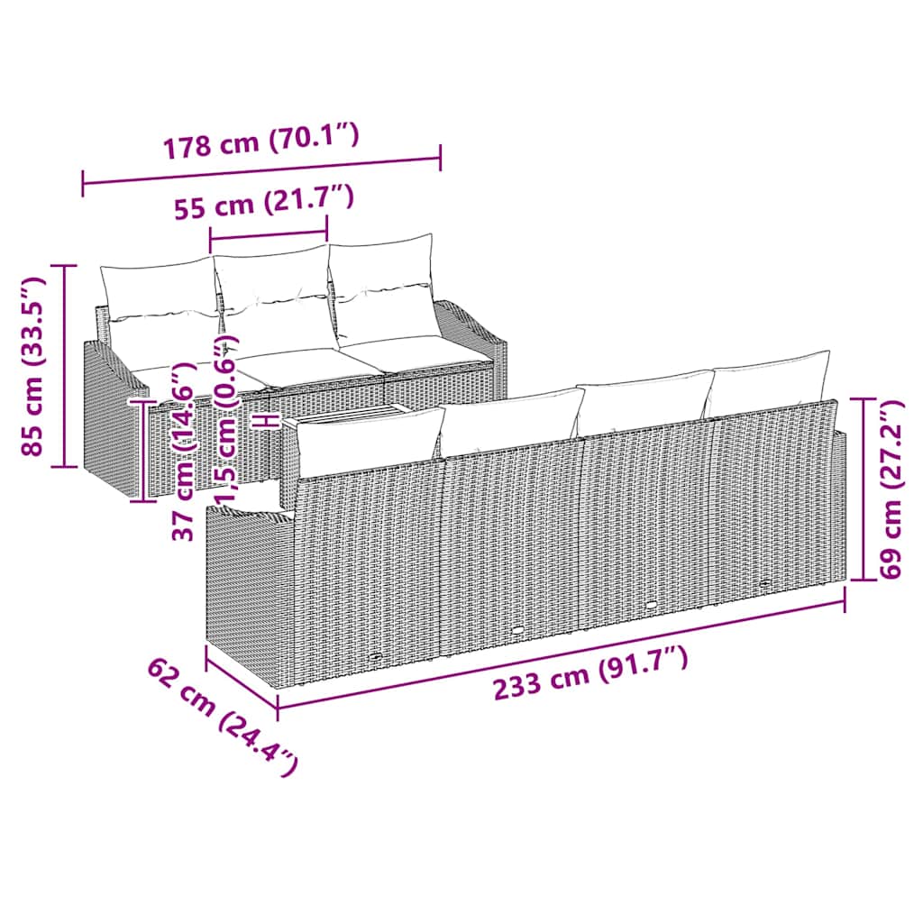 Garten-Sofa-Set 8 pcs Beige und Weiß