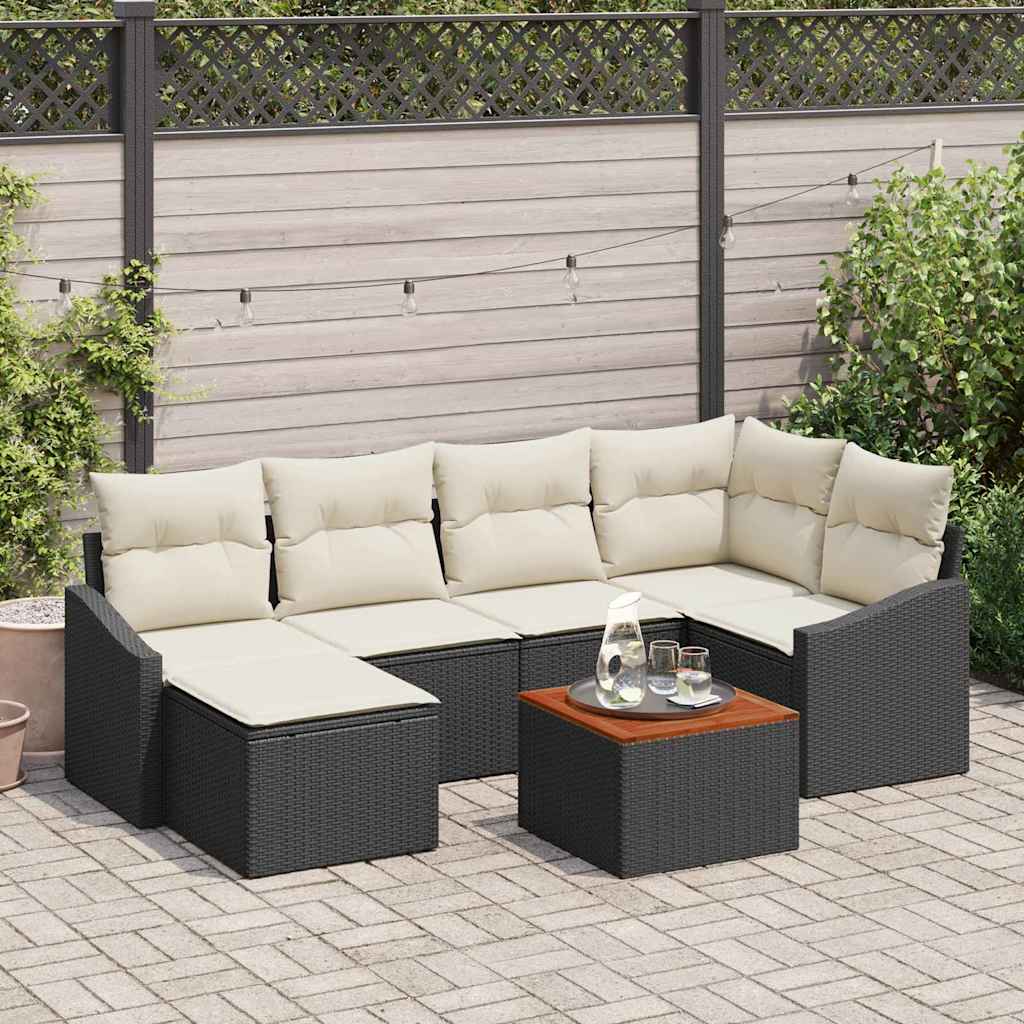 Garten-Sofa-Set 7 pcs Schwarz und Weiß