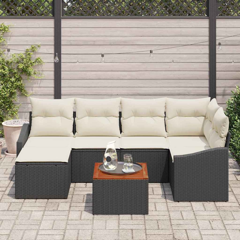 Garten-Sofa-Set 7 pcs Schwarz und Weiß