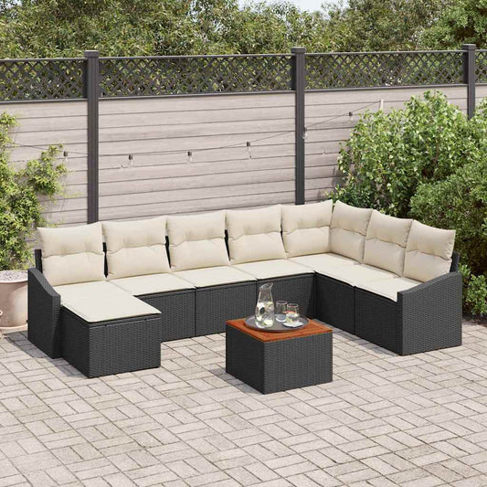 Garten-Sofa-Set 9 pcs Schwarz und Weiß