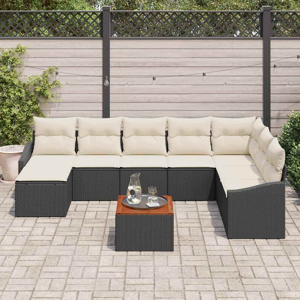 Garten-Sofa-Set 9 pcs Schwarz und Weiß