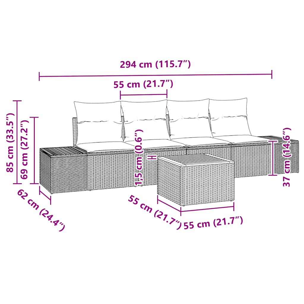 Garten-Sofa-Set 5 pcs Schwarz und Weiß