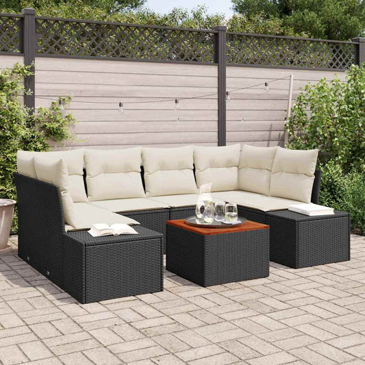 Garten-Sofa-Set 7 pcs Schwarz und Weiß