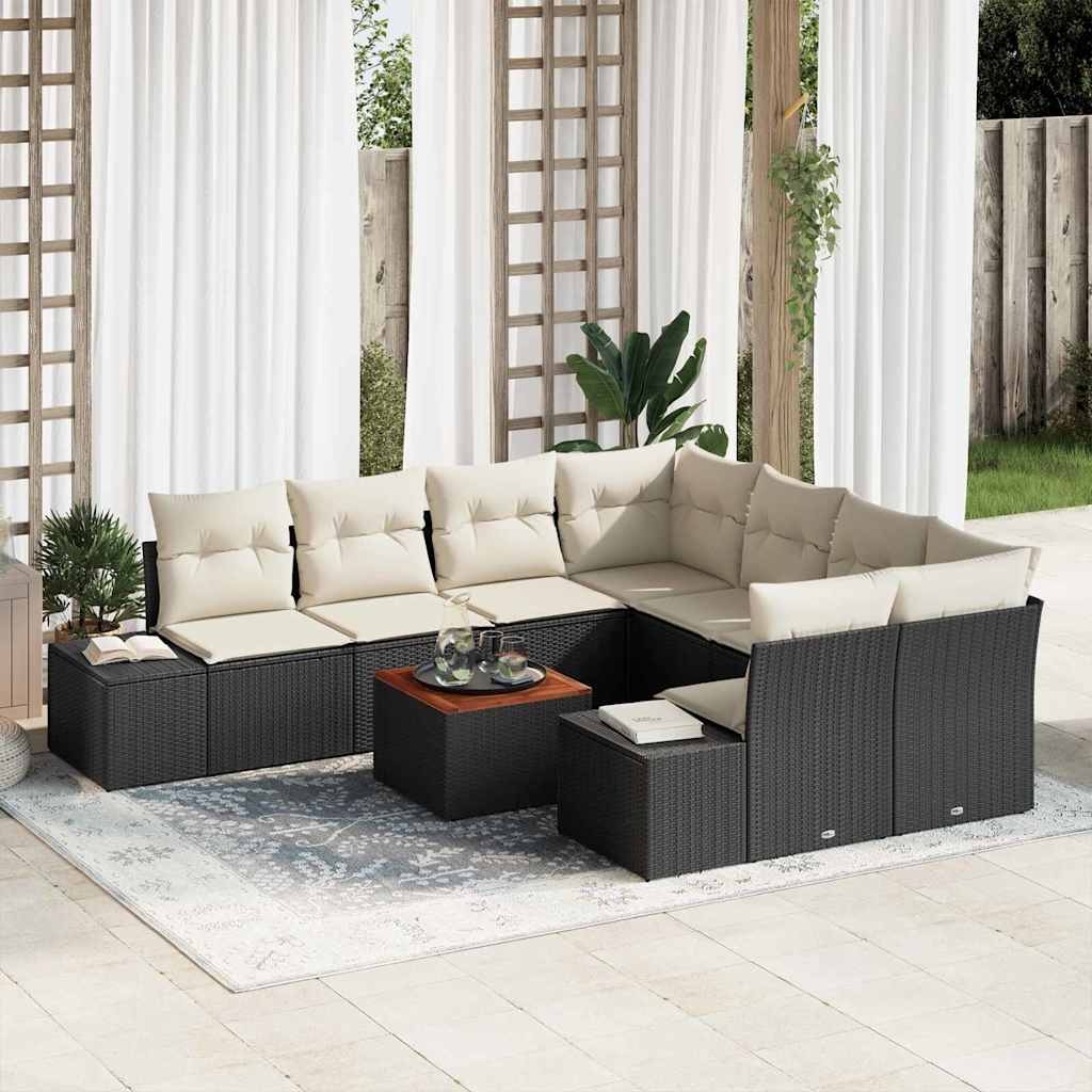 Garten-Sofa-Set 9 pcs Schwarz und Weiß