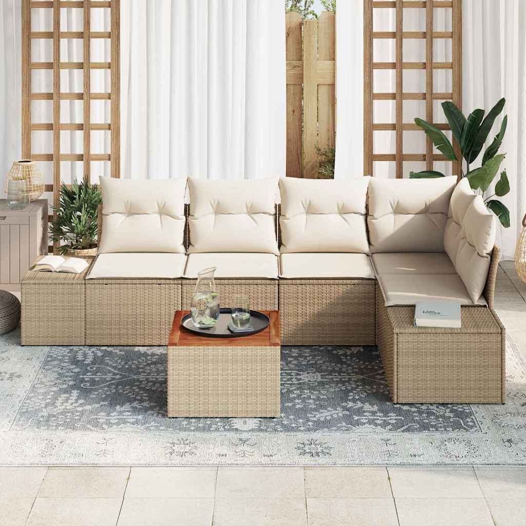 Garten-Sofa-Set 6 pcs Beige und Weiß