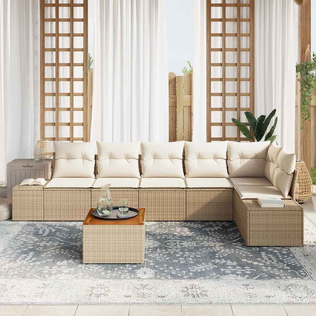 Garten-Sofa-Set 7 pcs Beige und Weiß